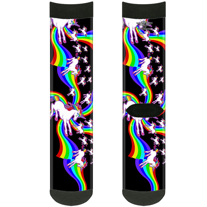Sock Pair - Polyester - Unicorns/Rainbow Swirl Black - CREW Socks Buckle-Down   
