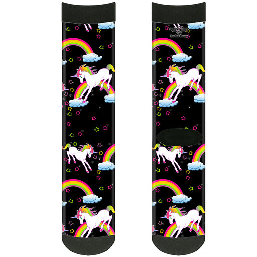Sock Pair - Polyester - Unicorns/Rainbows/Stars Black - CREW Socks Buckle-Down   