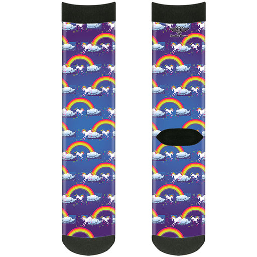 Sock Pair - Polyester - Unicorns/Rainbows/Stars Blue/Purple - CREW Socks Buckle-Down   