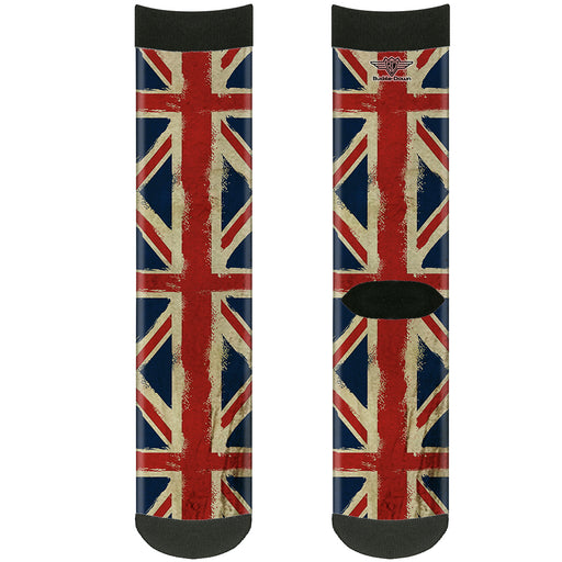 Sock Pair - Polyester - United Kingdom Flags Distressed Painting - CREW Socks Buckle-Down   