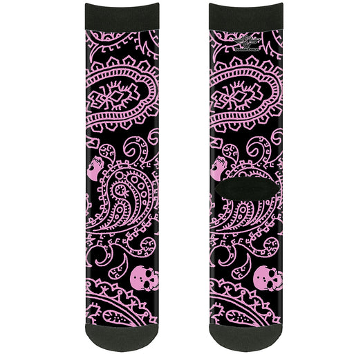 Sock Pair - Polyester - Bandana/Skulls Black/Pink - CREW Socks Buckle-Down   