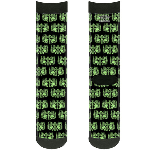 Sock Pair - Polyester - BD Skulls w/Wings Black/Green - CREW Socks Buckle-Down   