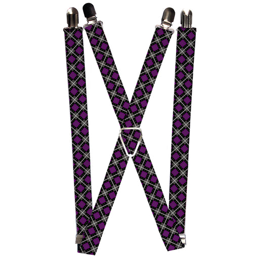 Suspenders - 1.0" - Argyle Black/Gray/Purple Suspenders Buckle-Down   