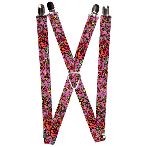 Suspenders - 1.0" - Born to Blossom CLOSE-UP Pink Suspenders Buckle-Down   