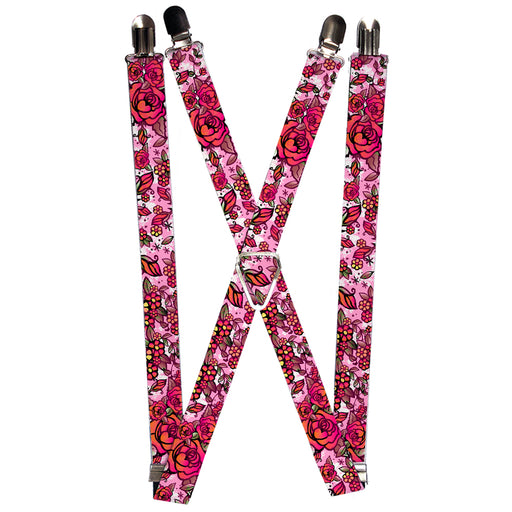 Suspenders - 1.0" - Born to Blossom CLOSE-UP White Suspenders Buckle-Down   