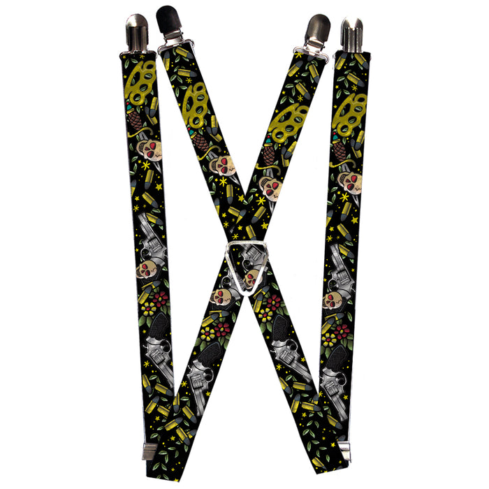 Suspenders - 1.0" - Born to Raise Hell CLOSE-UP Black Suspenders Buckle-Down   