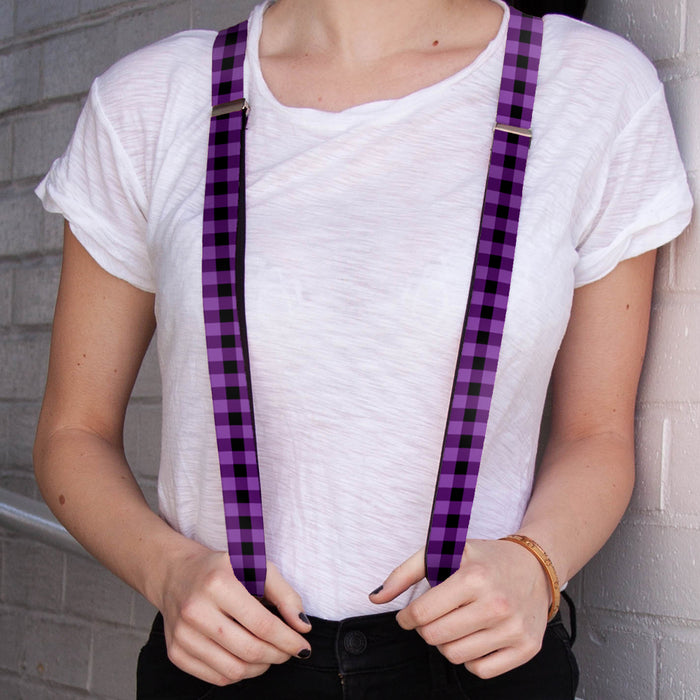 Suspenders - 1.0" - Buffalo Plaid Black/Purple Suspenders Buckle-Down   
