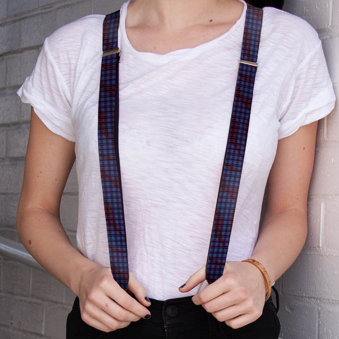 Suspenders - 1.0" - Buffalo Plaid Abstract White/Black/Turquoise Suspenders Buckle-Down   