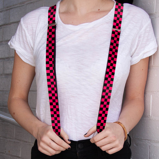 Suspenders - 1.0" - Checker Black/Neon Pink Suspenders Buckle-Down   