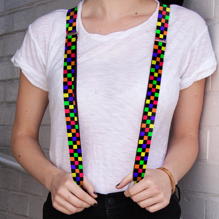 Suspenders - 1.0" - Checker Black/Multi Neon Suspenders Buckle-Down   