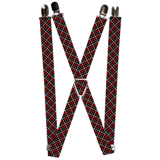 Suspenders - 1.0" - Criss Cross Plaid Black/Gray/Red Suspenders Buckle-Down   