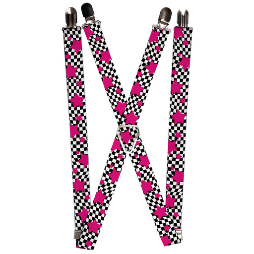 Suspenders - 1.0" - Checker & Stars Black/White/Pink Suspenders Buckle-Down   
