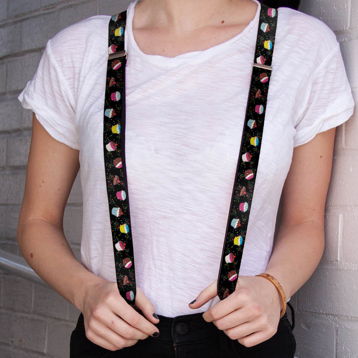 Suspenders - 1.0" - Cupcake Sprinkles Black/Multi Color Suspenders Buckle-Down   