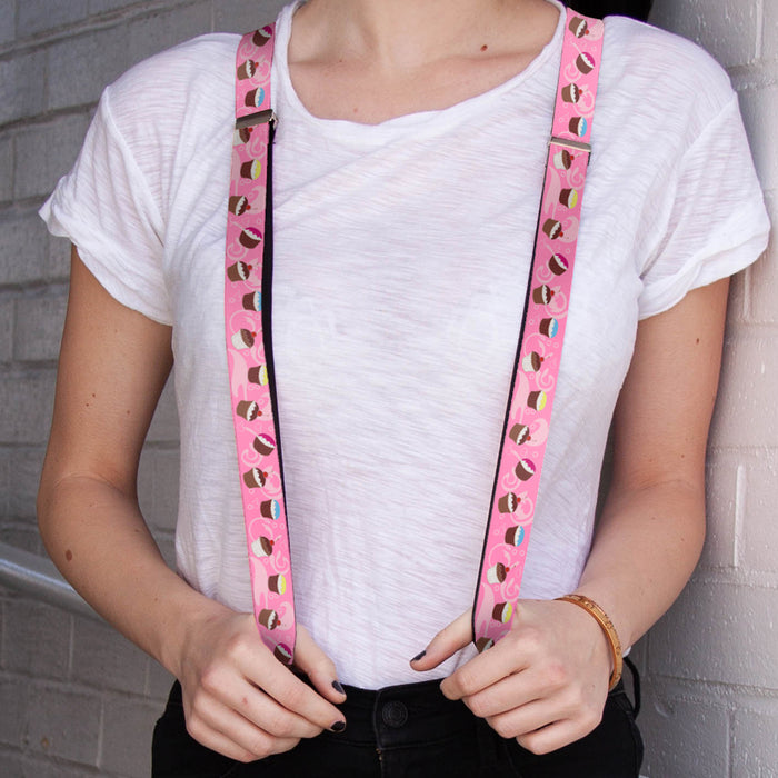 Suspenders - 1.0" - Cupcake Swirls Pink/Multi Color Suspenders Buckle-Down   