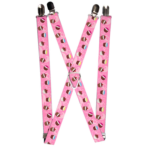 Suspenders - 1.0" - Cupcake Swirls Pink/Multi Color Suspenders Buckle-Down   
