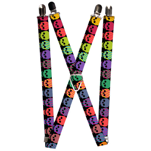 Suspenders - 1.0" - Checker & Stripe Skulls Black/Multi Neon Suspenders Buckle-Down   