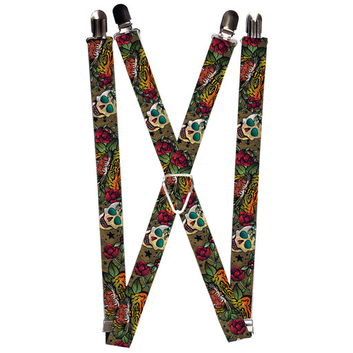 Suspenders - 1.0" - Death Before Dishonor CLOSE-UP Olive Suspenders Buckle-Down   