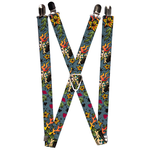 Suspenders - 1.0" - Death or Glory CLOSE-UP Gray Suspenders Buckle-Down   