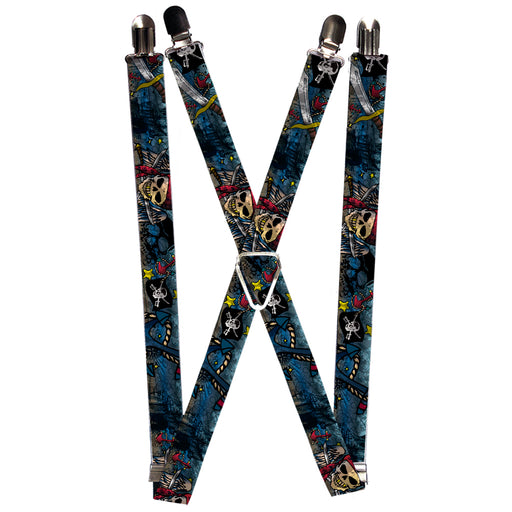 Suspenders - 1.0" - Dead Men Tell No Tales CLOSE-UP Turquoise Suspenders Buckle-Down   