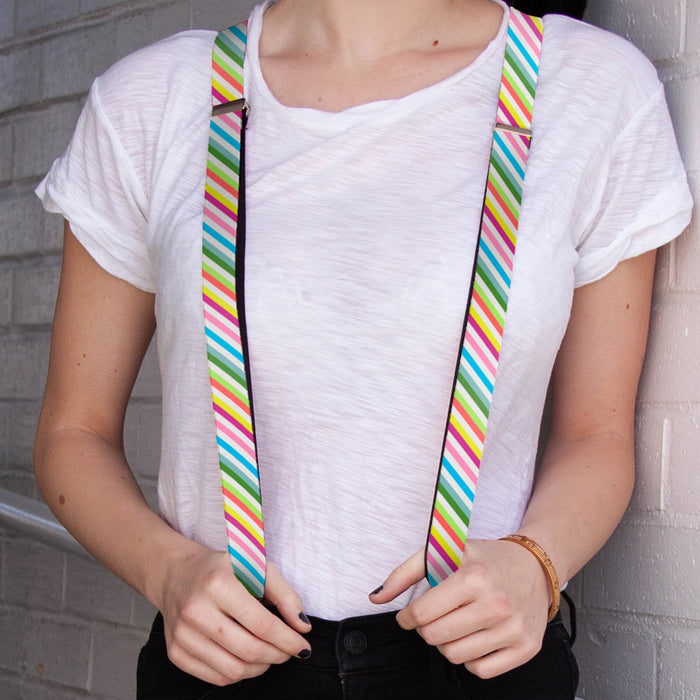 Suspenders - 1.0" - Diagonal Stripes White/Multi Color Suspenders Buckle-Down   