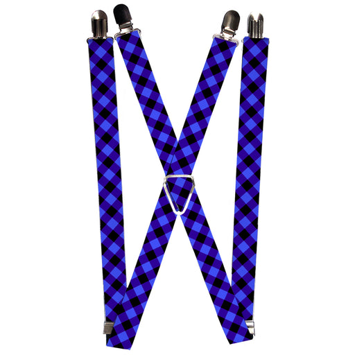 Suspenders - 1.0" - Diagonal Buffalo Plaid Black/Blue Suspenders Buckle-Down   