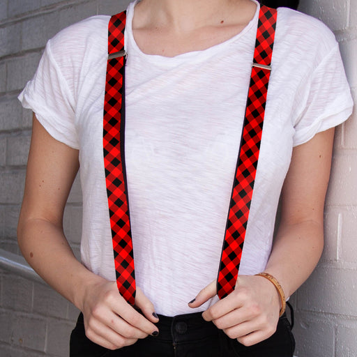 Suspenders - 1.0" - Diagonal Buffalo Plaid Black/Red Suspenders Buckle-Down   