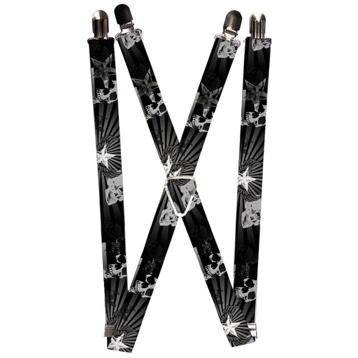Suspenders - 1.0" - Die Hard Skulls & Stars1 Black/Grays Suspenders Buckle-Down   