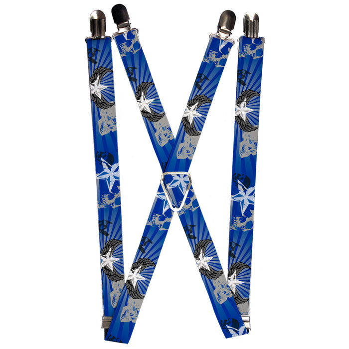 Suspenders - 1.0" - Die Hard Skulls & Stars1 Blue/Grays Suspenders Buckle-Down   