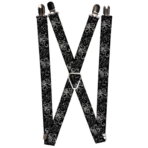 Suspenders - 1.0" - Fleur-de-Lis Outline w/Filigree Black/Gray Suspenders Buckle-Down   
