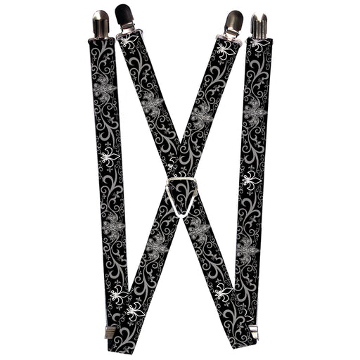 Suspenders - 1.0" - Fleur-de-Lis w/Filigree Black/Gray Suspenders Buckle-Down   