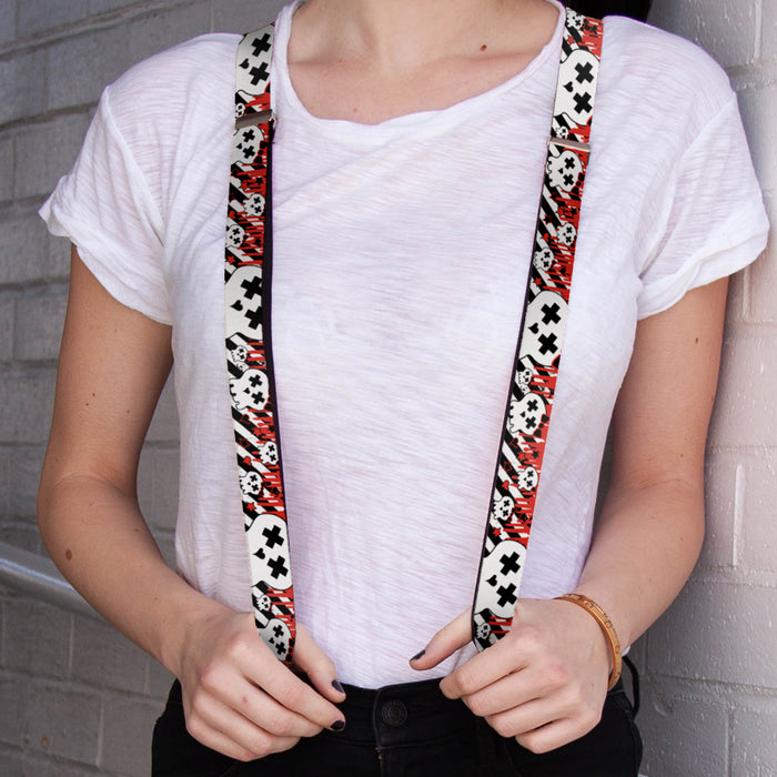 Suspenders - 1.0" - Girlie Skull Black/White w/Red Paint Drips Suspenders Buckle-Down   