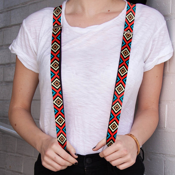 Suspenders - 1.0" - Geometric1 Black/Red/Tan/Brown/Baby Blue Suspenders Buckle-Down   