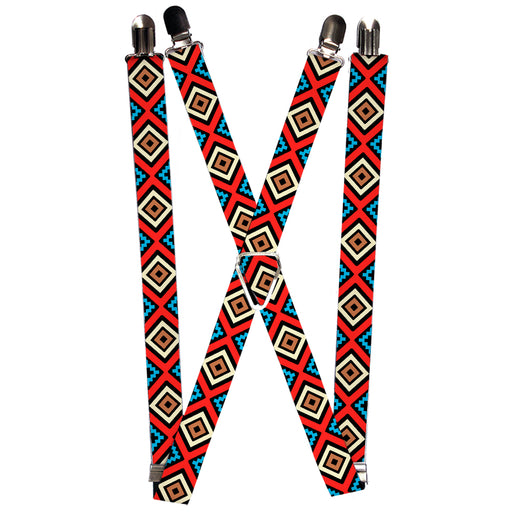 Suspenders - 1.0" - Geometric1 Black/Red/Tan/Brown/Baby Blue Suspenders Buckle-Down   