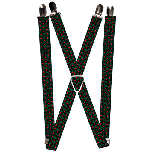 Suspenders - 1.0" - Geometric3 Black/Forest Green/Red Suspenders Buckle-Down   