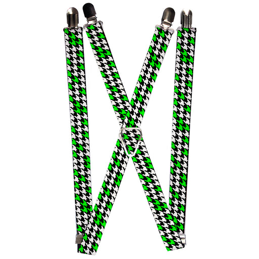 Suspenders - 1.0" - Houndstooth Black/White/Neon Green Suspenders Buckle-Down   