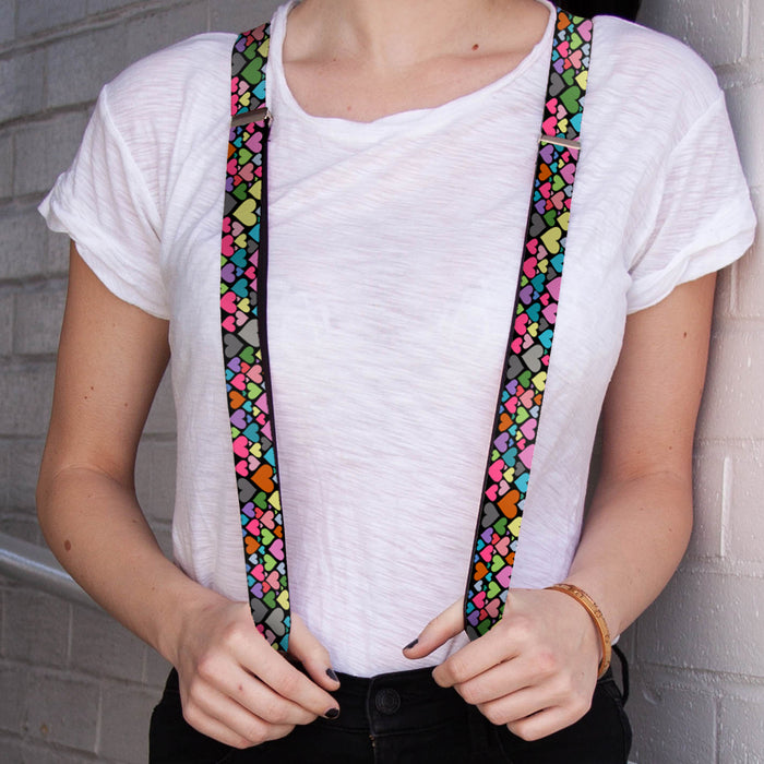 Suspenders - 1.0" - Hearts Black/Multi Color Suspenders Buckle-Down   