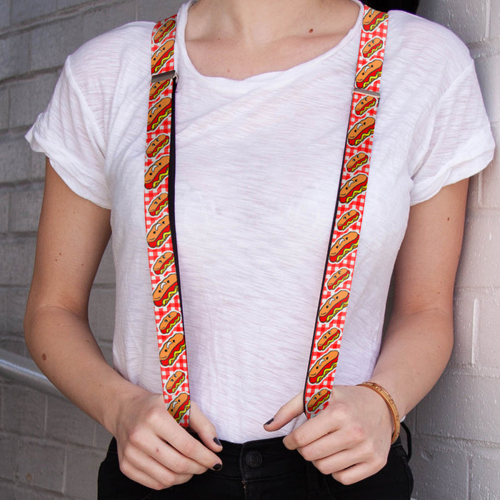 Suspenders - 1.0" - Hot Dogs Buffalo Plaid White/Red Suspenders Buckle-Down   