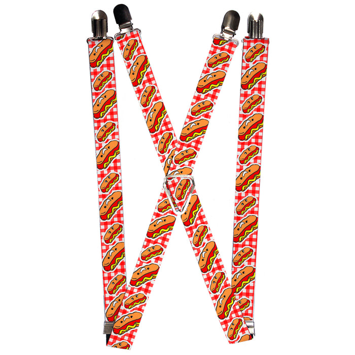 Suspenders - 1.0" - Hot Dogs Buffalo Plaid White/Red Suspenders Buckle-Down   