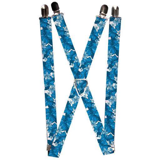 Suspenders - 1.0" - Hibiscus Collage White/Blues Suspenders Buckle-Down   