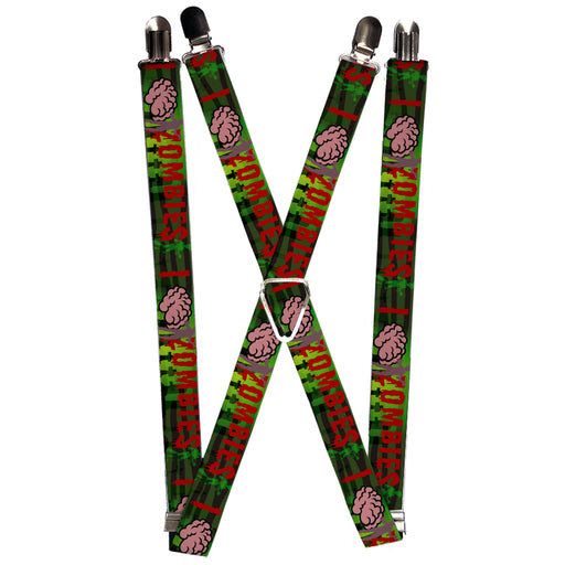 Suspenders - 1.0" - I "Brain" ZOMBIES Black/Green/Red Suspenders Buckle-Down   