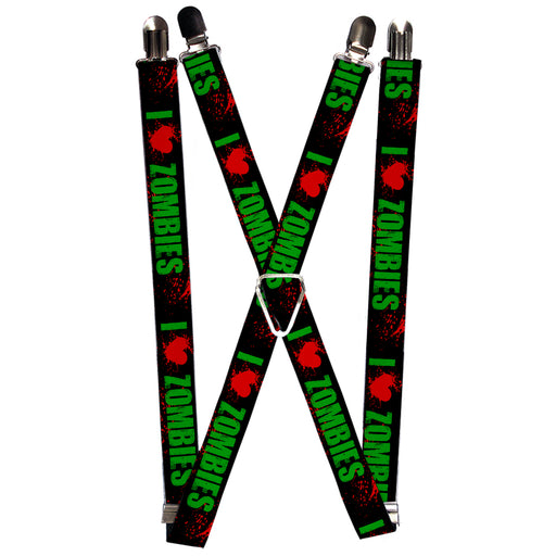 Suspenders - 1.0" - I "Heart" ZOMBIES Bold Splatter Black/Green/Red Suspenders Buckle-Down   