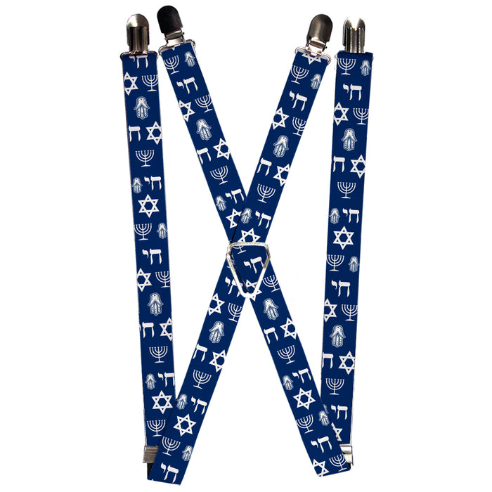 Suspenders - 1.0" - Jewish Symbols-4 Blue/White Suspenders Buckle-Down   