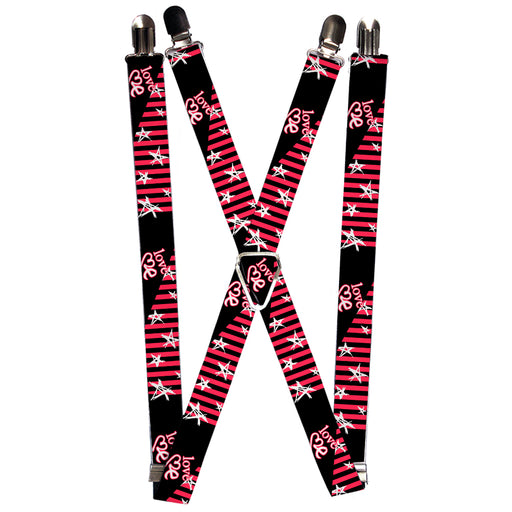Suspenders - 1.0" - Love Me w/Sketch Stars & Stripes Black/Fuchsia/White Suspenders Buckle-Down   