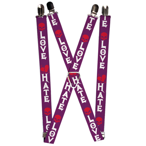 Suspenders - 1.0" - Love/Hate Purple/White/Fuchsia Suspenders Buckle-Down   