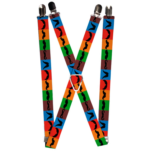 Suspenders - 1.0" - Mustaches Multi Color Blocks/Black Suspenders Buckle-Down   