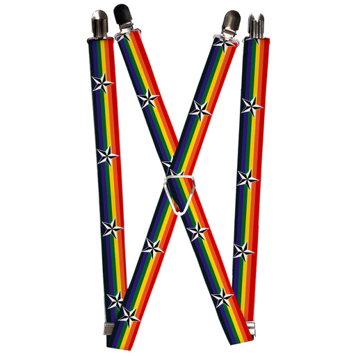 Suspenders - 1.0" - Nautical Star Rainbow/White/Black Suspenders Buckle-Down   