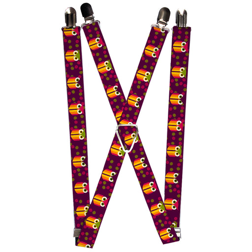 Suspenders - 1.0" - Owls Striped w/Swirls Purple Suspenders Buckle-Down   