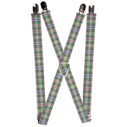 Suspenders - 1.0" - Plaid Gray/Multi Neon Suspenders Buckle-Down   