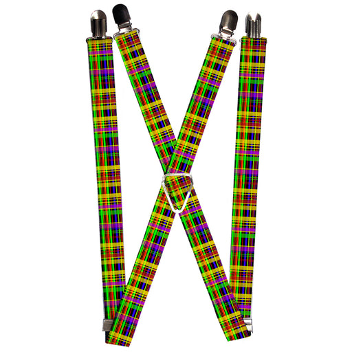 Suspenders - 1.0" - Plaid Black/Multi Neon Suspenders Buckle-Down   
