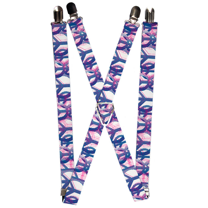 Suspenders - 1.0" - Peace Mixed White/Blue/Pink Suspenders Buckle-Down   